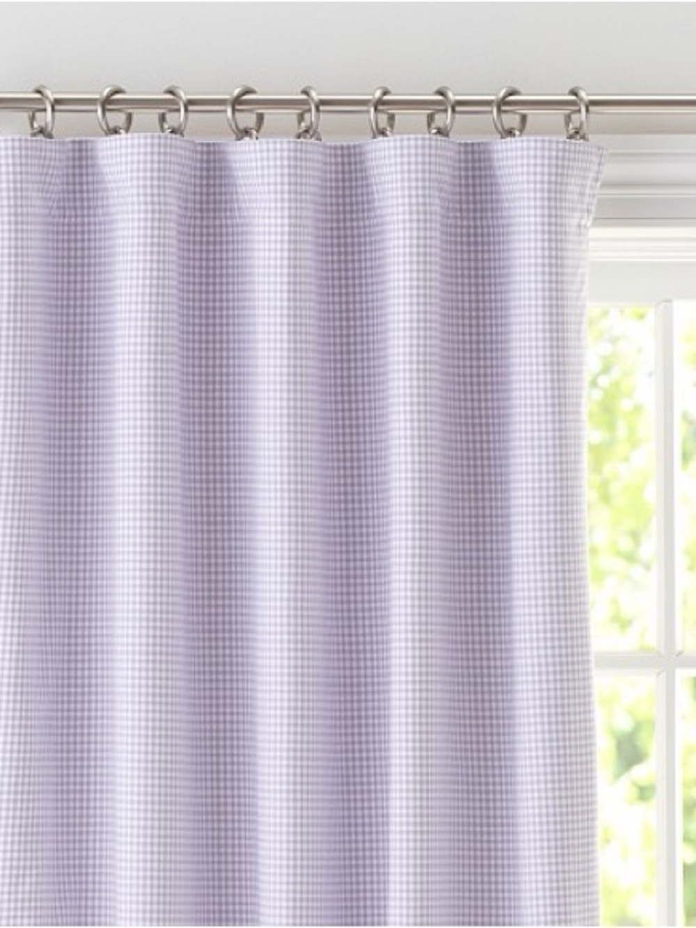 Pottery Barn Kids NWT Lavender Gingham Pole Pocket 44” Panel Curtain